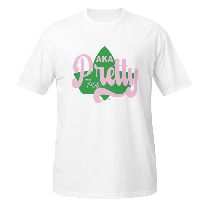 AKA Pretty T-Shirt in white with green and pink design, perfect sorority and fraternity Greek gear paraphernalia.