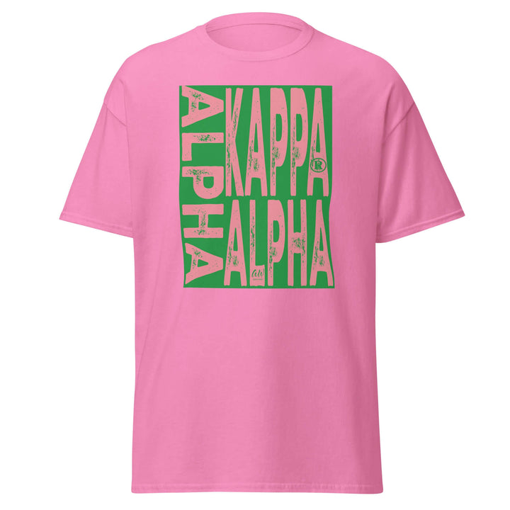 Pink Alpha Kappa Alpha Sorority T-Shirt featuring bold green lettering, perfect for Greek gear enthusiasts.