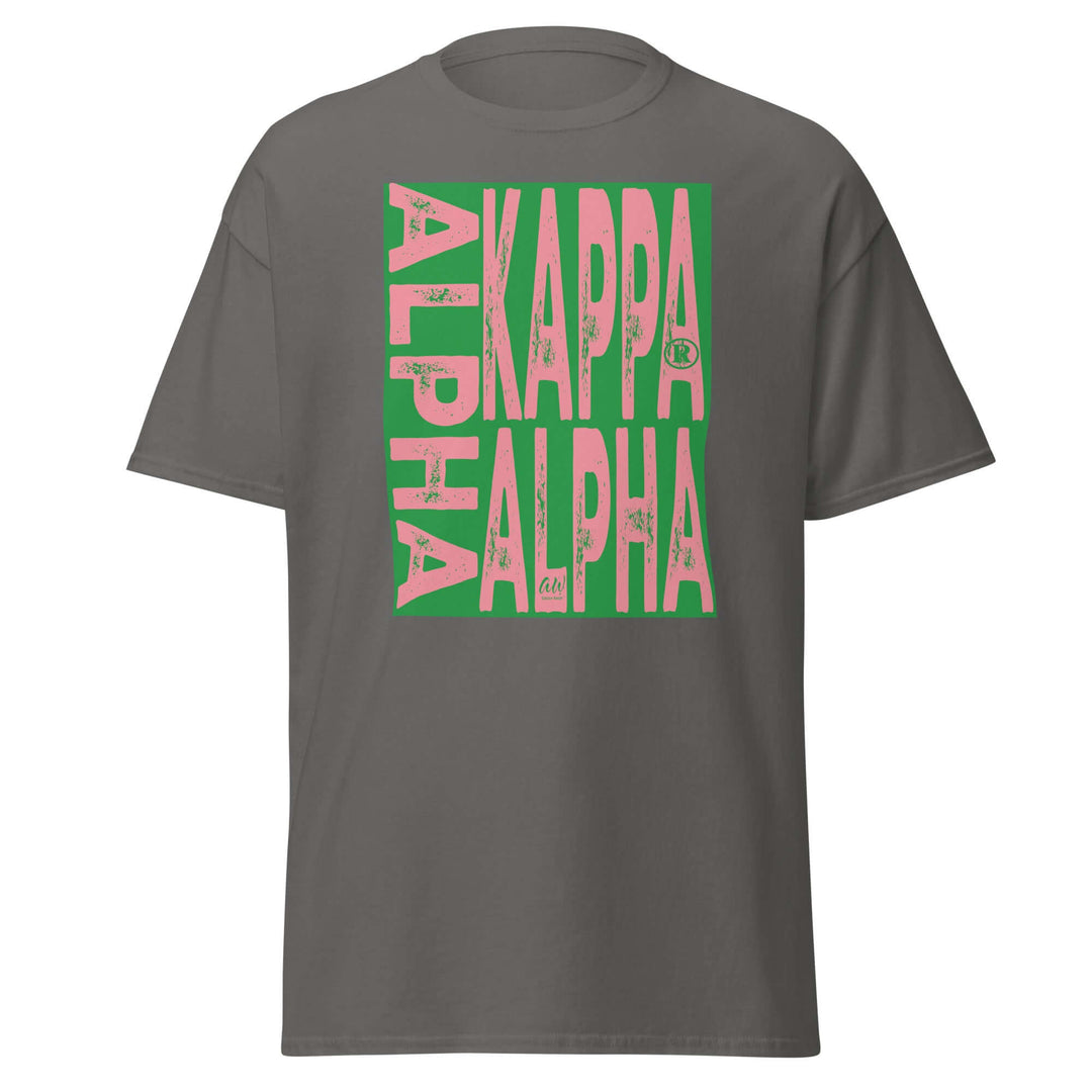 Alpha Kappa Alpha Sorority T-Shirt in Sport Grey with vibrant green and pink lettering, perfect for Greek gear enthusiasts.