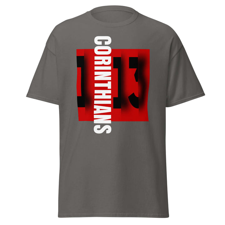 Trendy 1 Corinthians 13 T-Shirt in Sport Grey, perfect for Greek gear, sororities, and fraternities.