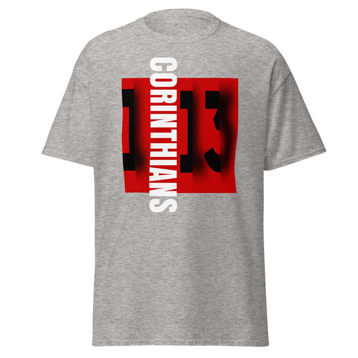 Trendy 1 Corinthians 13 T-Shirt in Sport Grey, perfect for sorority and fraternity Greek gear enthusiasts.