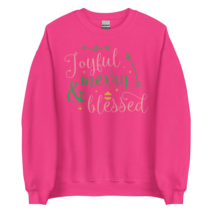 Pink and green joyful sweatshirt perfect for sorority and fraternity holiday celebrations, featuring a festive design.