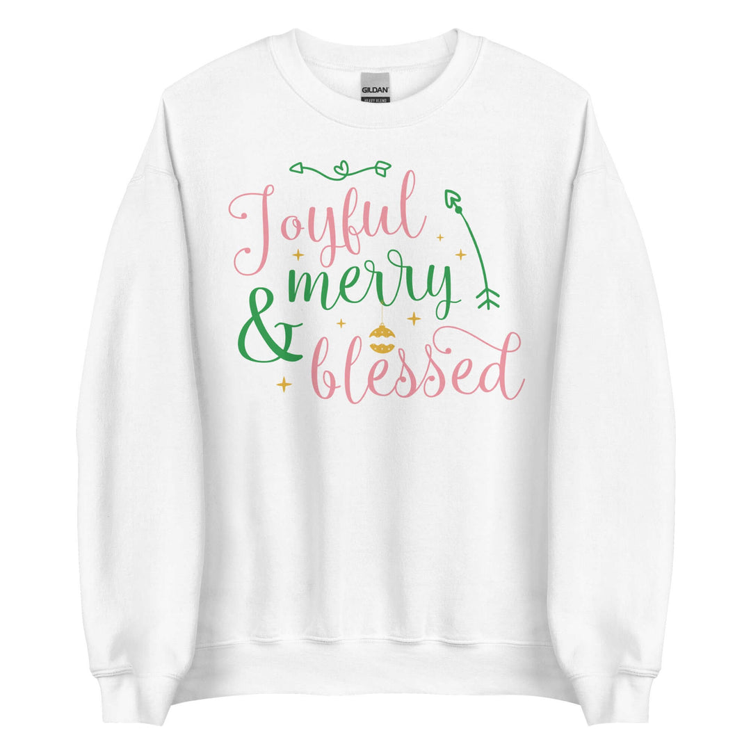 Joyful Pink and Green Christmas Sweatshirt for sororities and fraternities, perfect holiday paraphernalia and Greek gear.