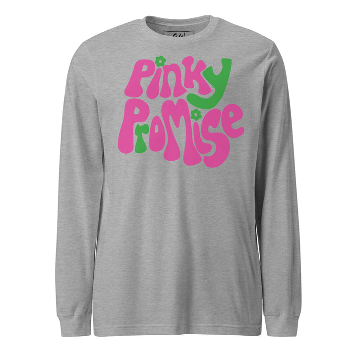 Long sleeve Alpha Kappa Alpha Pinky Promise tee in grey, perfect Greek gear for sorority members.