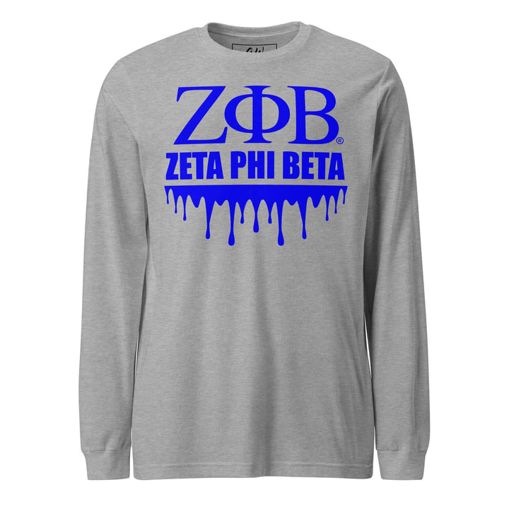 Zeta Phi Beta graffiti long sleeve tee in gray, perfect for sorority and fraternity paraphernalia and Greek gear.