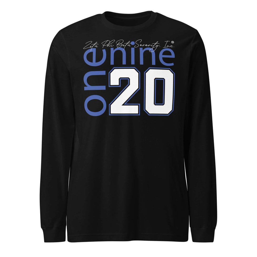Zeta Phi Beta Sorority long sleeve tee featuring "one nine 20" design, perfect for Greek gear and sorority pride.