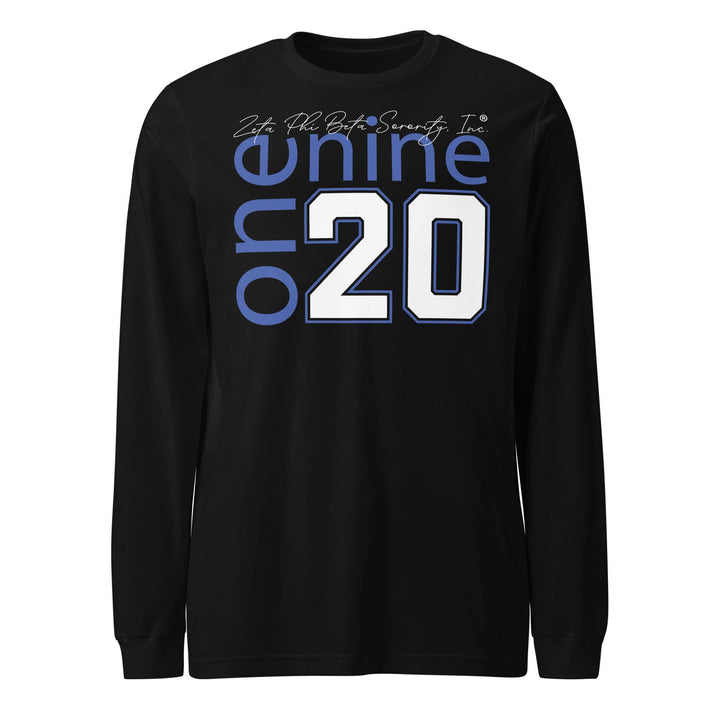 Zeta Phi Beta Sorority long sleeve tee featuring "one nine 20" design, perfect for Greek gear and sorority pride.