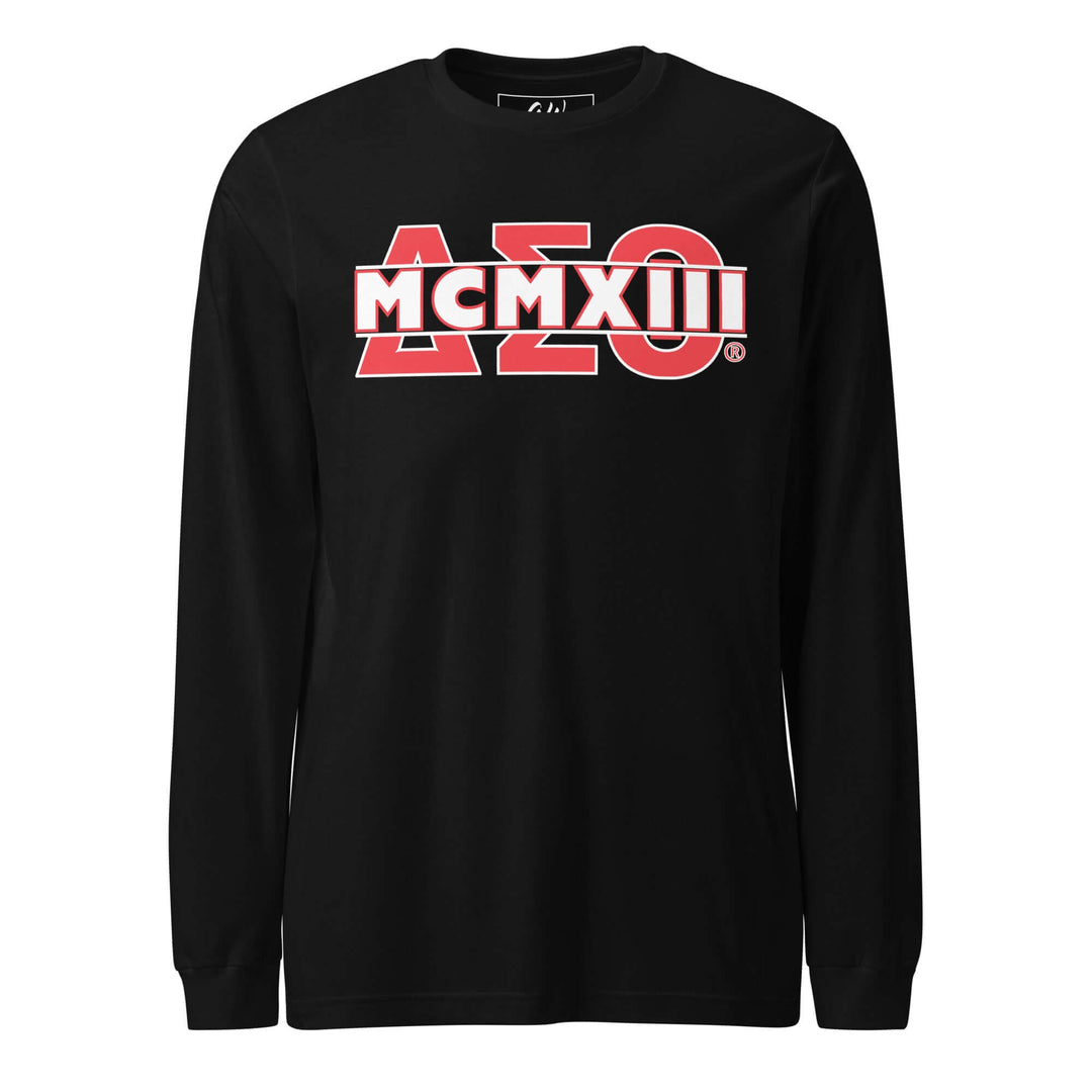 Delta Sigma Theta Duo classic long sleeve tee in black, perfect for sorority and fraternity Greek gear.