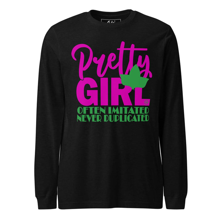 Alpha Kappa Alpha Pretty Girl long sleeve tee, perfect for sorority and fraternity Greek gear enthusiasts.