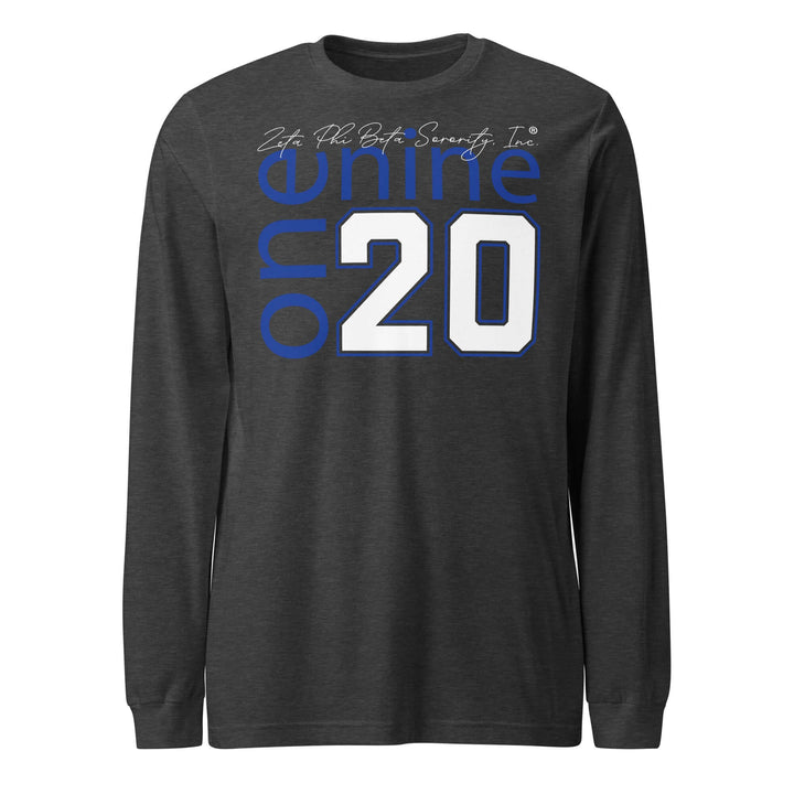 Zeta Phi Beta Sorority long sleeve t-shirt featuring 1920 design, perfect for sorority pride and Greek gear.