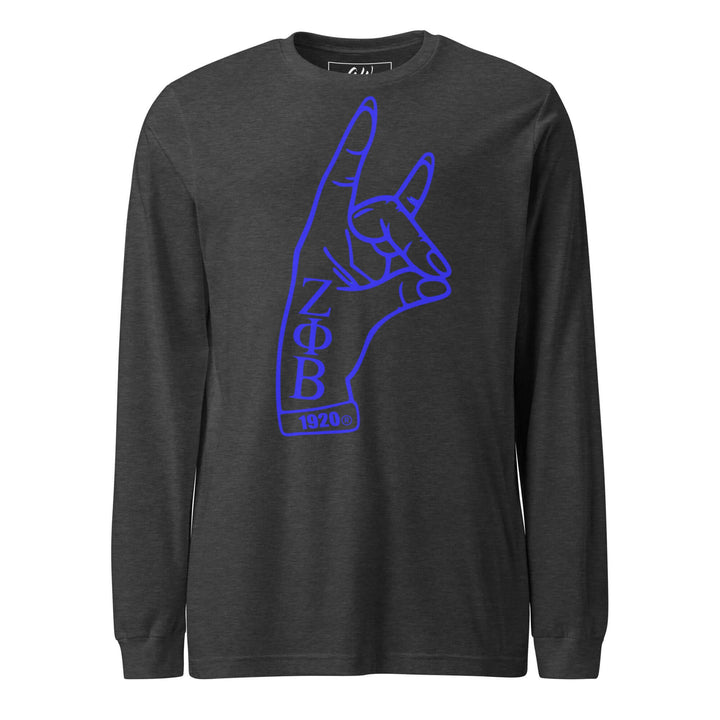 Zeta Phi Beta Long Sleeve Tee featuring hand sign graphic, perfect sorority paraphernalia and Greek gear.
