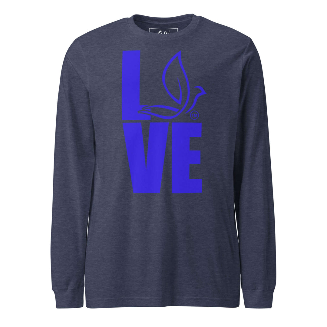 ZPhiB Dove Love Long Sleeve Tee in navy blue featuring bold love graphic, perfect sorority paraphernalia for Zeta Phi Beta.