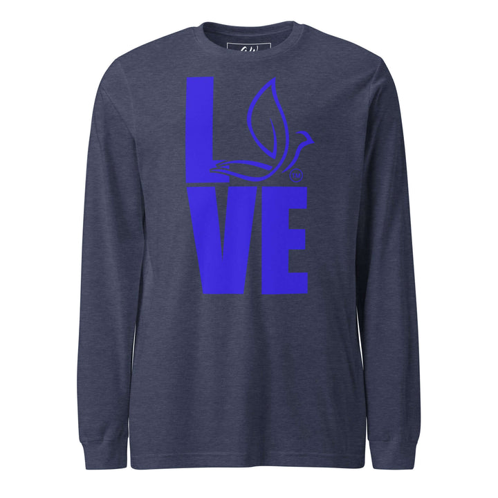 ZPhiB Dove Love Long Sleeve Tee in navy blue featuring bold love graphic, perfect sorority paraphernalia for Zeta Phi Beta.