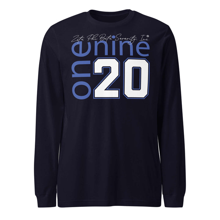 Zeta Phi Beta long sleeve t-shirt featuring "one nine 20" design, perfect for sorority pride and Greek gear.