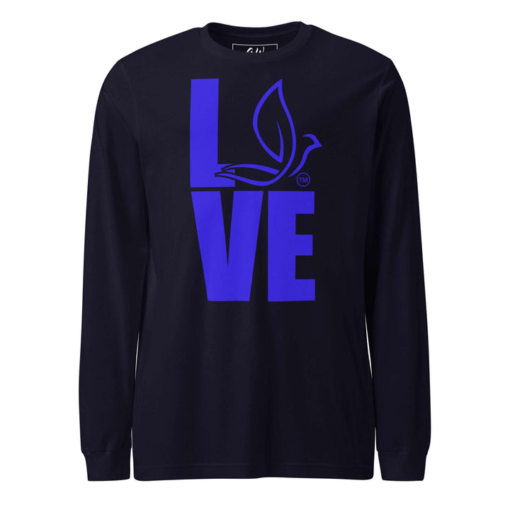 ZPhiB Dove Love Long Sleeve Tee in black featuring bold "LOVE" graphic, perfect sorority paraphernalia for Zeta Phi Beta members.