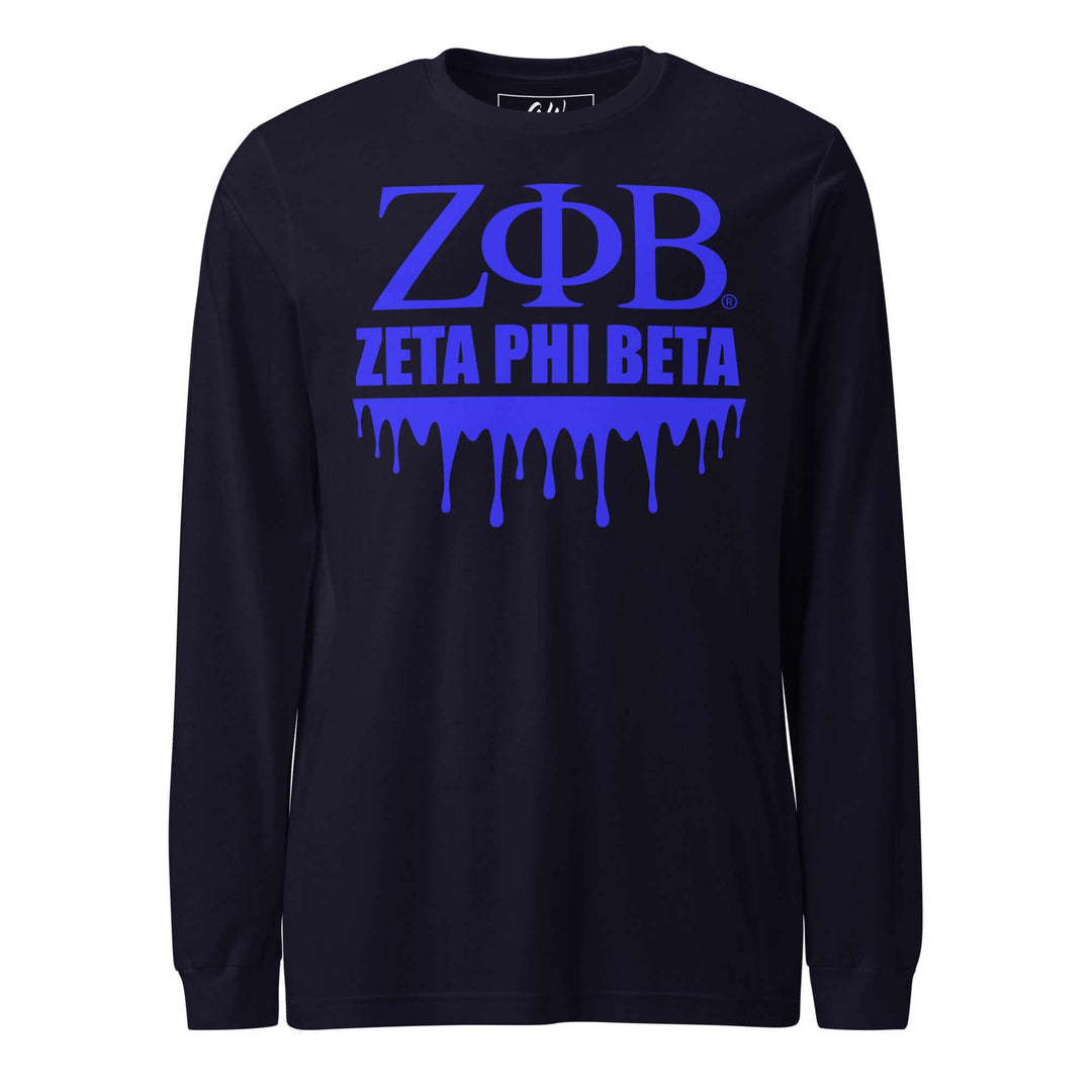 Zeta Phi Beta long sleeve tee with graffiti design, perfect for sorority and fraternity paraphernalia and Greek gear.