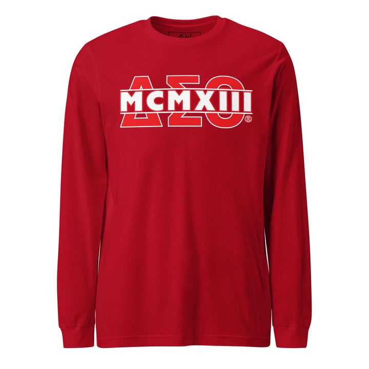 Delta Sigma Theta long sleeve tee in red, perfect sorority paraphernalia for Greek gear enthusiasts.