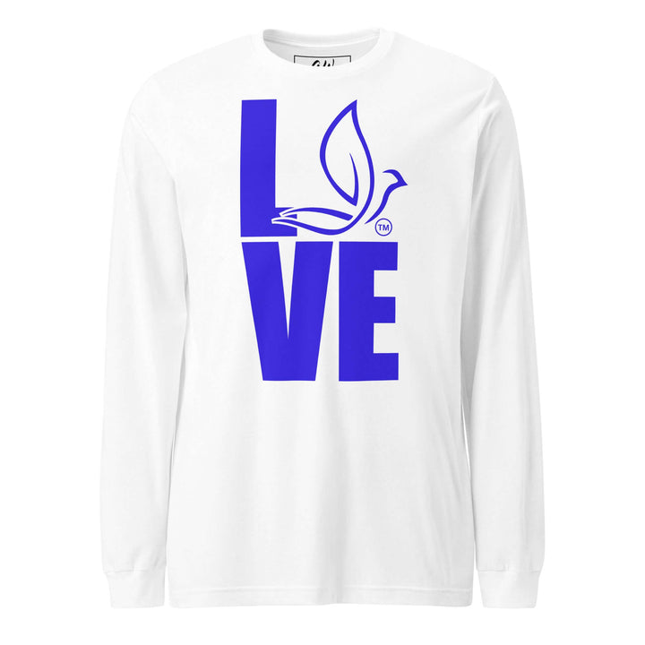 ZPhiB Dove Love Long Sleeve Tee for sorority members, featuring a bold dove graphic in blue on a white background.