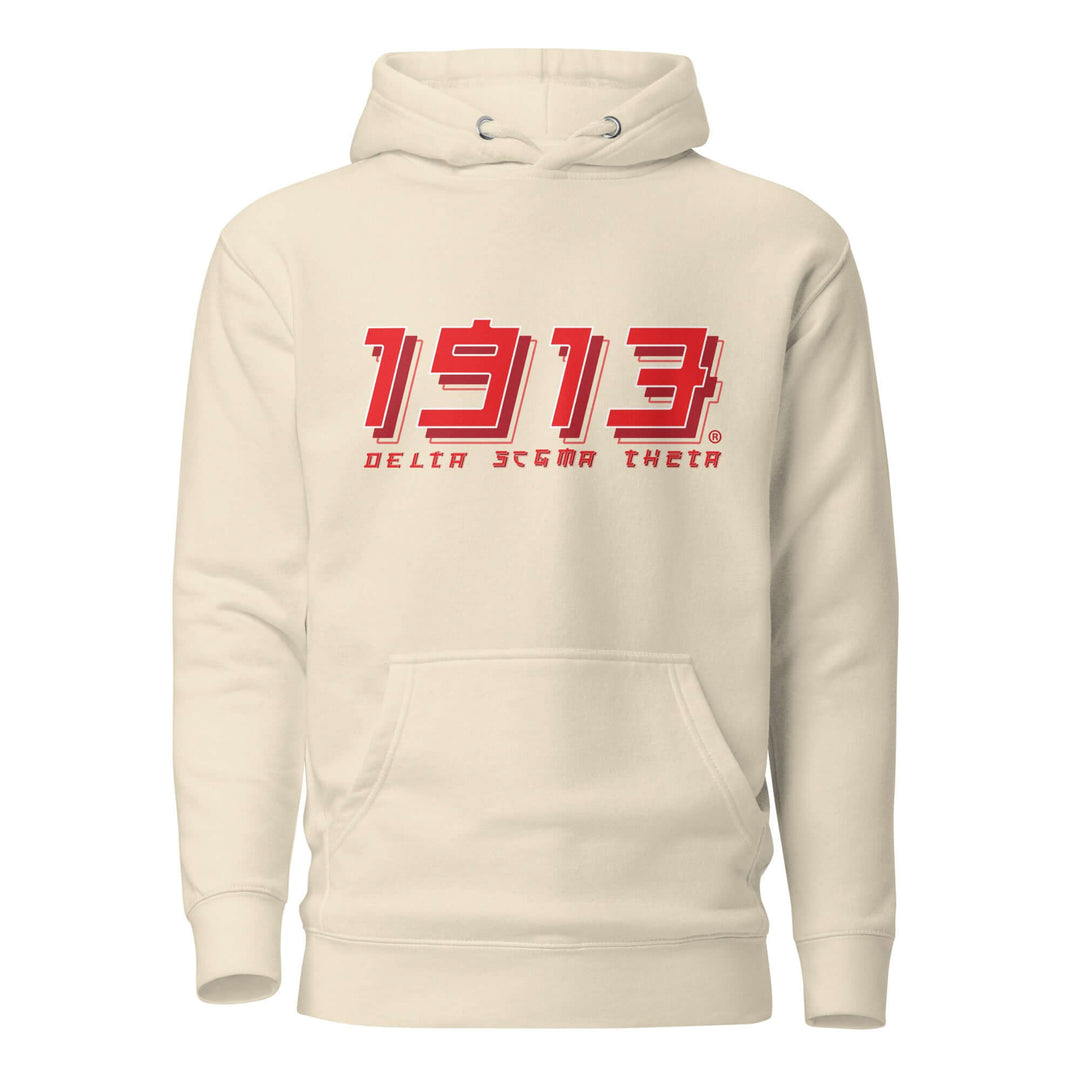 Delta Sigma Theta cream hoodie with 1913 design, sorority paraphernalia, custom sorority gifts, divine nine Greek gear.