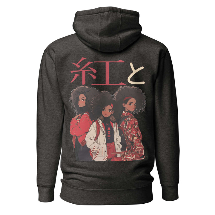 Stylish hoodie featuring anime-inspired design and vibrant characters, perfect for sorority and fraternity paraphernalia.