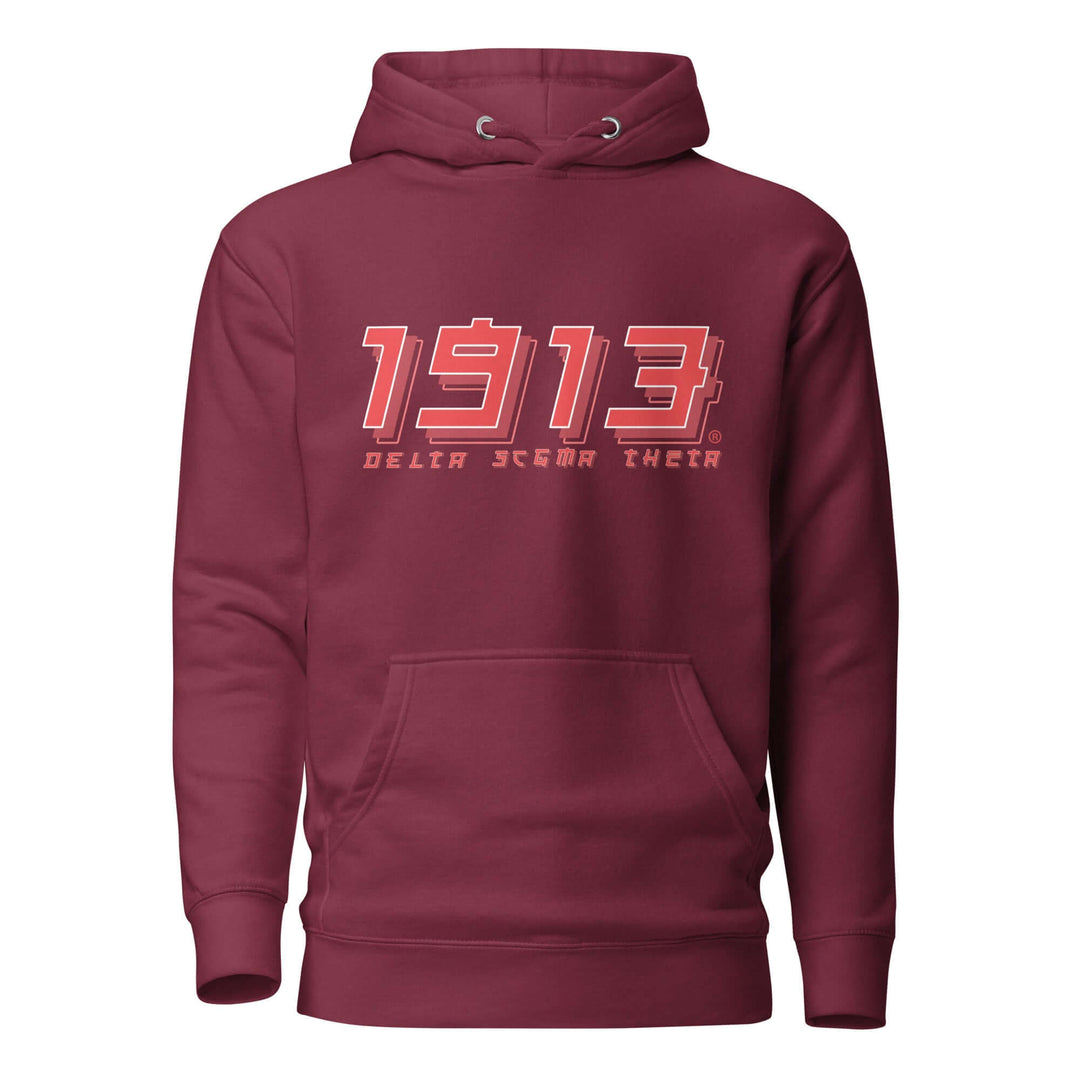 Delta Sigma Theta "1913" Hoodie in crimson, perfect for sorority paraphernalia and Greek gear enthusiasts.