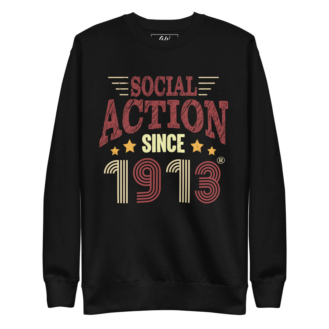 Delta Retro Social Action Sweatshirt featuring bold text and stars, perfect for sorority and fraternity Greek gear.