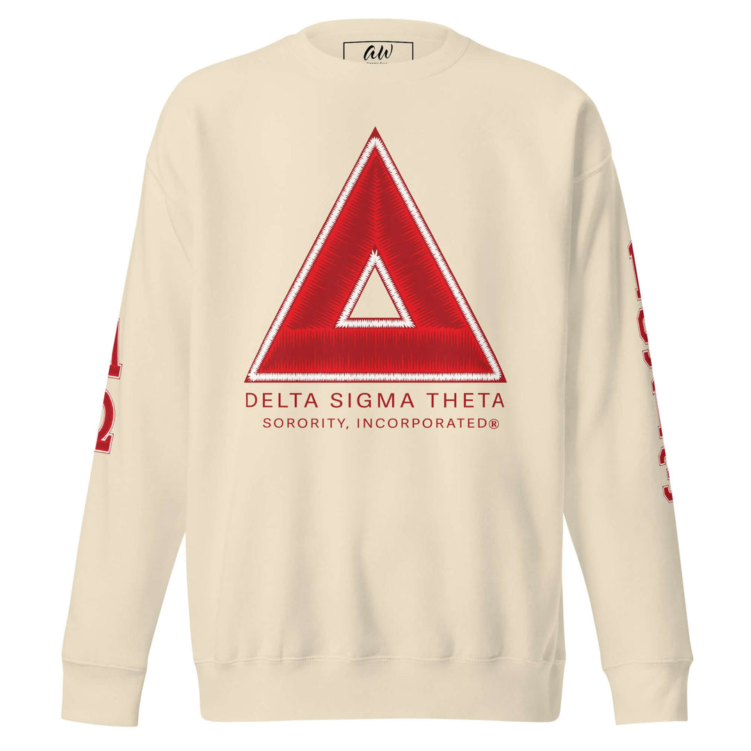 Delta Sigma Theta sorority sweatshirt with red triangle design, perfect for Greek gear enthusiasts and fraternity paraphernalia.