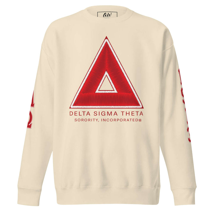Delta Sigma Theta sorority sweatshirt with red triangle design, perfect for Greek gear enthusiasts and fraternity paraphernalia.