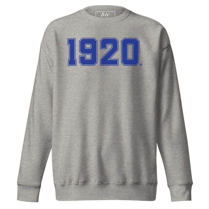 Zeta Phi Beta 1920 Sweatshirt in gray with blue lettering, perfect for sorority and fraternity paraphernalia and Greek gear.