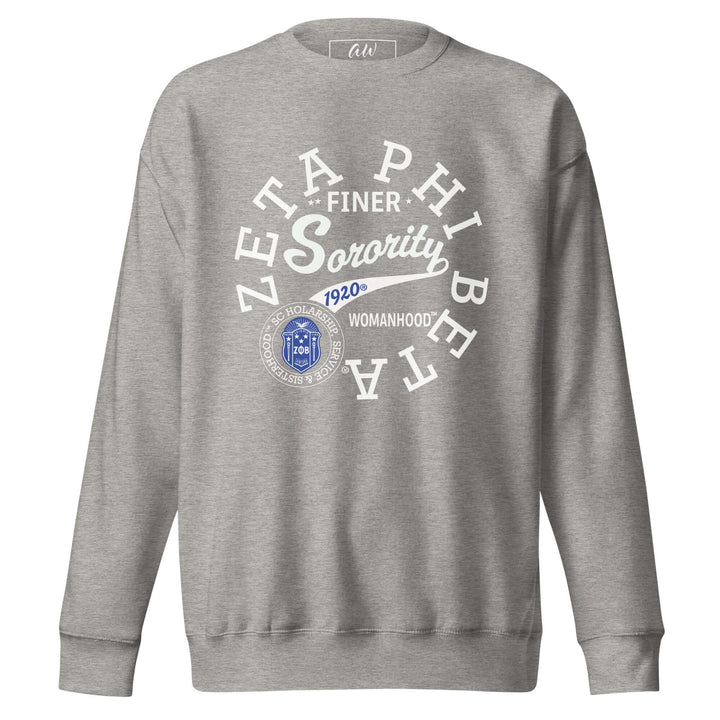 Zeta Phi Beta Sorority vintage athletic sweatshirt in grey, showcasing classic Greek gear style and fraternity pride.