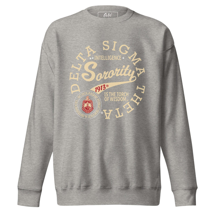 Delta Sigma Theta Sorority sweatshirt featuring retro design, perfect for sorority paraphernalia and Greek gear. Comfortable fleece style.