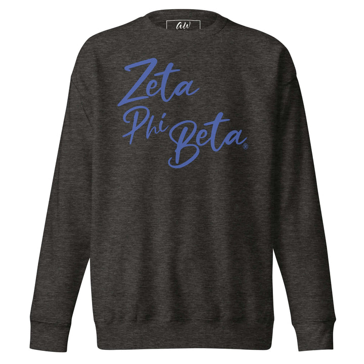 Zeta Phi Beta scripted sweatshirt in charcoal, perfect for sorority Greek gear and everyday streetwear style.
