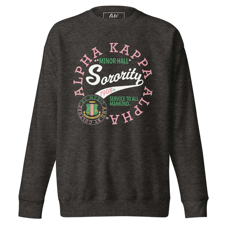 Vintage Alpha Kappa Alpha sorority sweatshirt in charcoal heather, perfect for Greek gear and fraternity paraphernalia.