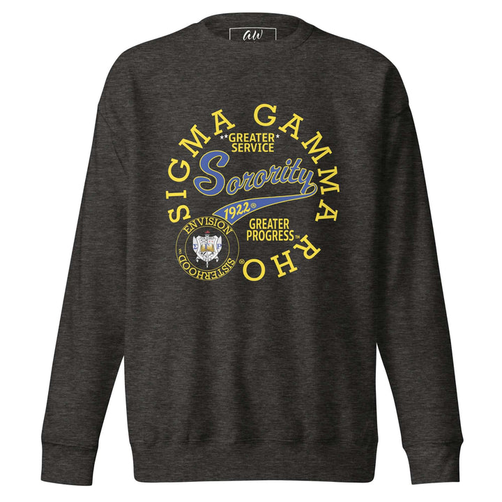 SGRho Retro Sweatshirt featuring classic Sigma Gamma Rho sorority design in charcoal heather, perfect Greek gear for members.