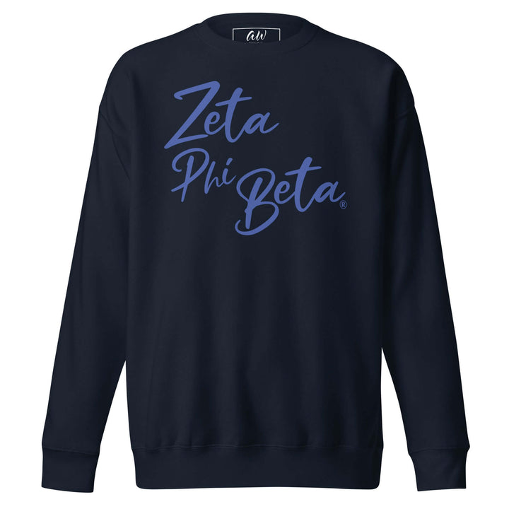 Zeta Phi Beta scripted sweatshirt, perfect for sorority streetwear and fraternity paraphernalia. Embrace your Greek gear style!