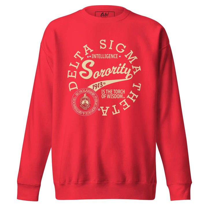 Delta Sigma Theta Sorority Intelligence sweatshirt in red, perfect Greek gear for proud members and fans.