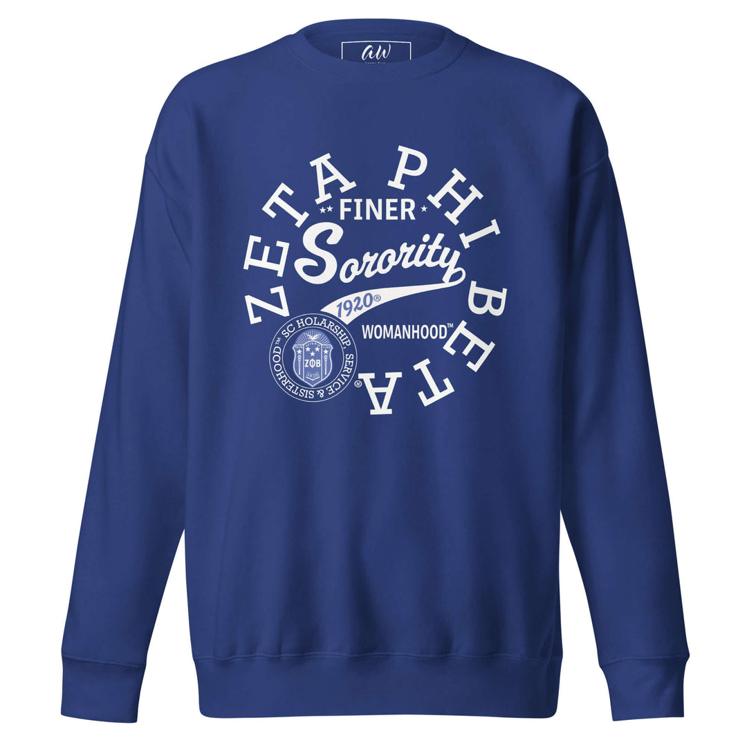 Zeta Phi Beta Sorority vintage athletic sweatshirt in navy blue, perfect Greek gear for sorority members and supporters.