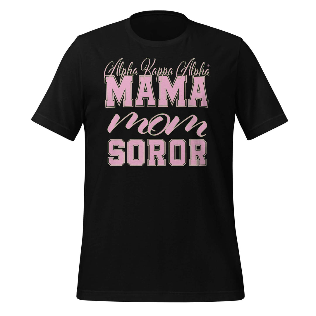 AKA Mama T-Shirt in black, perfect for sorority and fraternity paraphernalia, made of soft, comfortable cotton.
