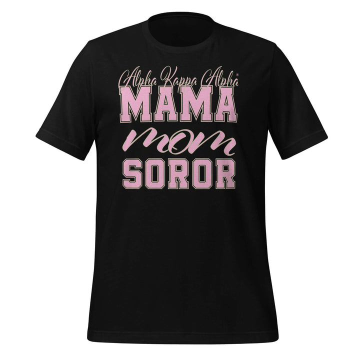 AKA Mama T-Shirt in black, perfect for sorority and fraternity paraphernalia, made of soft, comfortable cotton.
