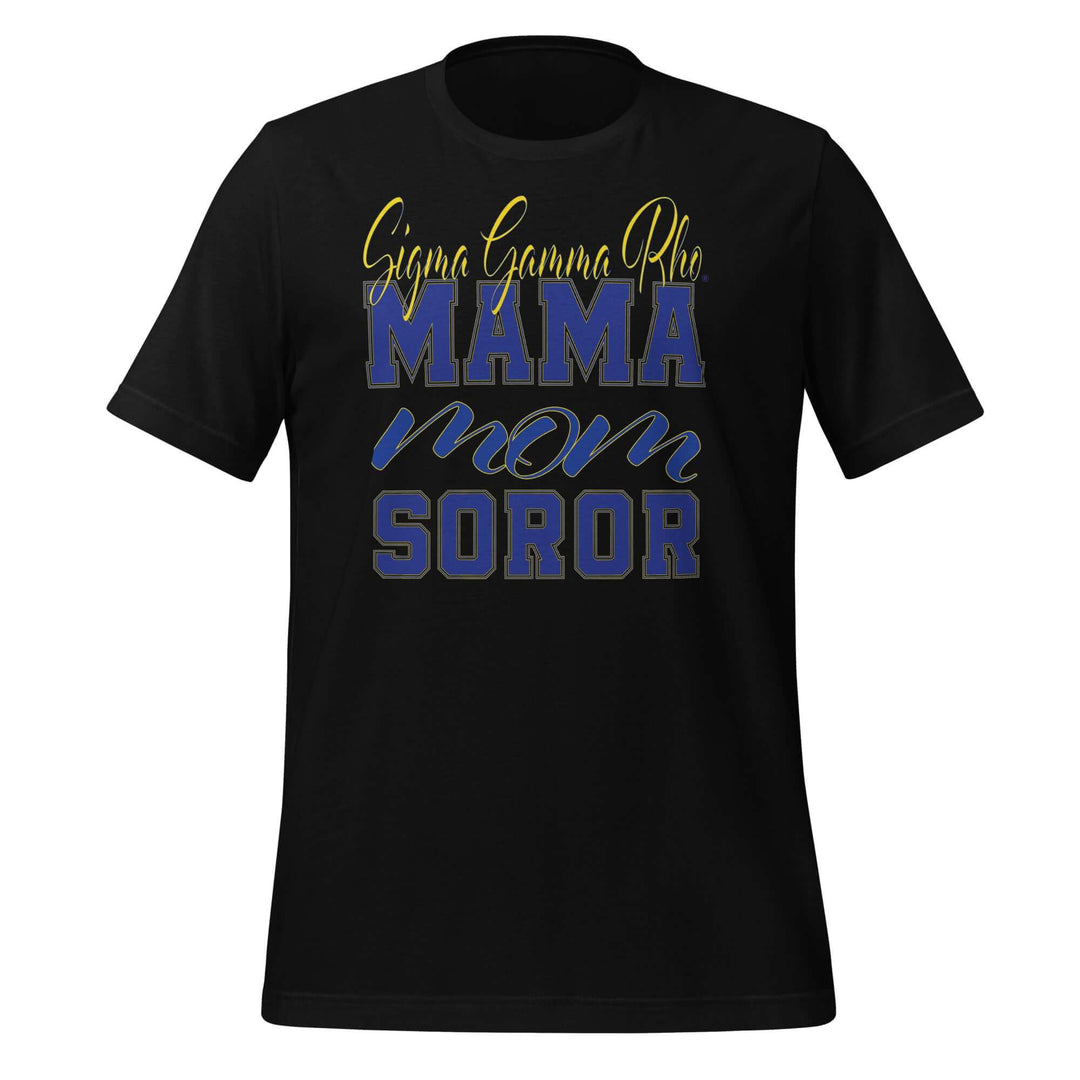 SGRho MAMA T-shirt in black, stylish Greek gear for sorority pride and comfortable everyday wear.