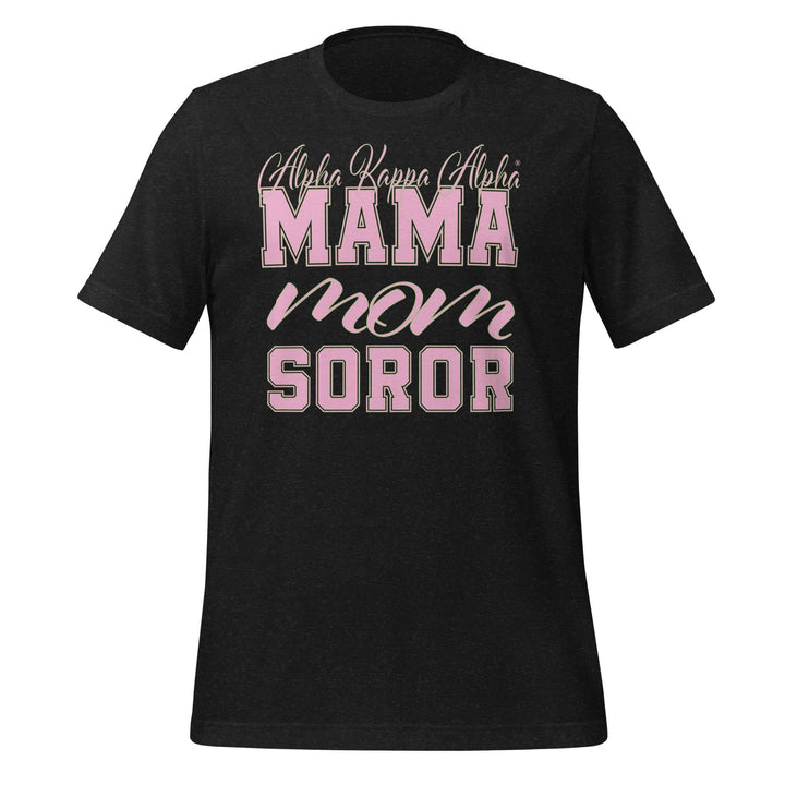 AKA Mama T-Shirt in black, celebrating sorority pride with stylish design perfect for fraternity paraphernalia and Greek gear.