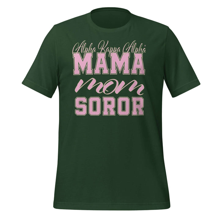 AKA Mama T-Shirt in green featuring stylish Greek letters, perfect for sorority and fraternity paraphernalia.