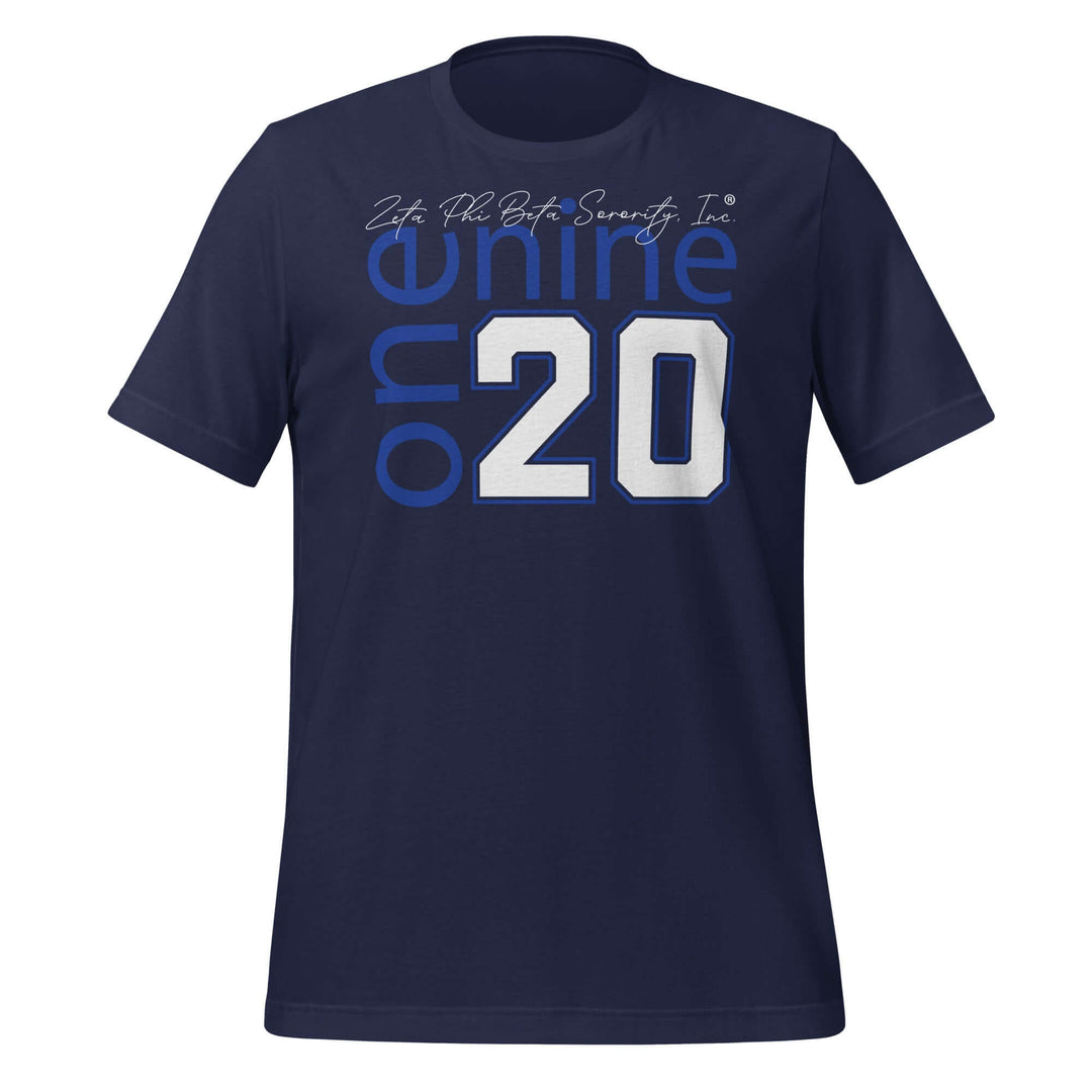 Zeta One Nine Two Zero T-Shirt celebrating Zeta Phi Beta Sorority, featuring stylish blue lettering on a navy background.