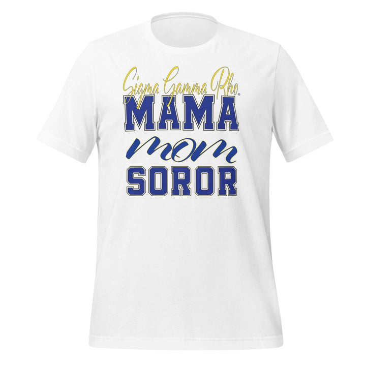 SGRho MAMA T-Shirt in white, perfect for sorority and fraternity paraphernalia, showcasing stylish Greek gear.