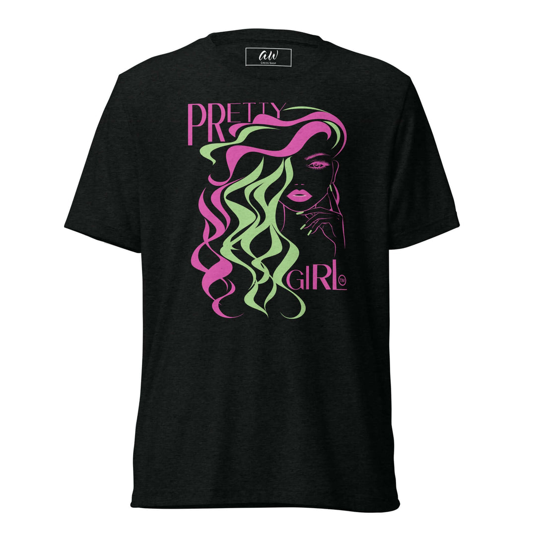 Black AKA Pretty Girl T-Shirt featuring a vibrant graphic design, perfect for sorority and fraternity paraphernalia.