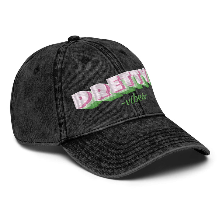 Vintage cotton twill cap featuring 'Pretty Vibes' design, perfect for sorority and fraternity gear.