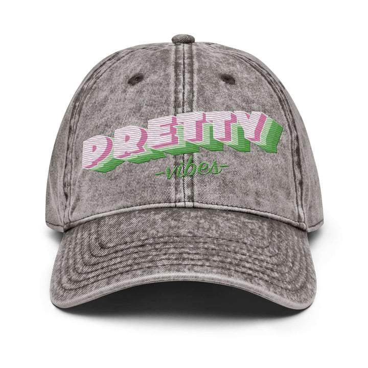 Vintage cotton twill cap with "Pretty Vibes" design, perfect for sorority and fraternity paraphernalia and Greek gear.