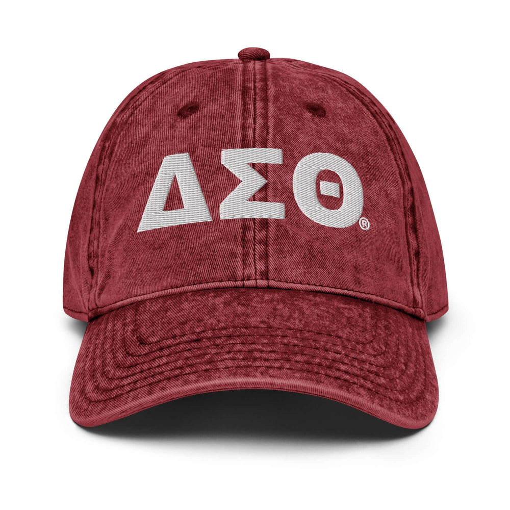 Delta Sigma Theta embroidered vintage cap in maroon, perfect for sorority paraphernalia and Greek gear.