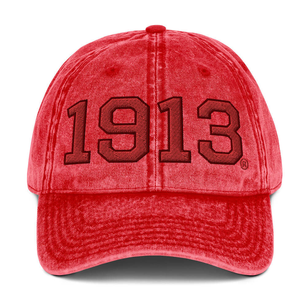 Delta Sigma Theta vintage cotton twill cap with embroidered 1913, perfect for sorority paraphernalia and Greek gear.