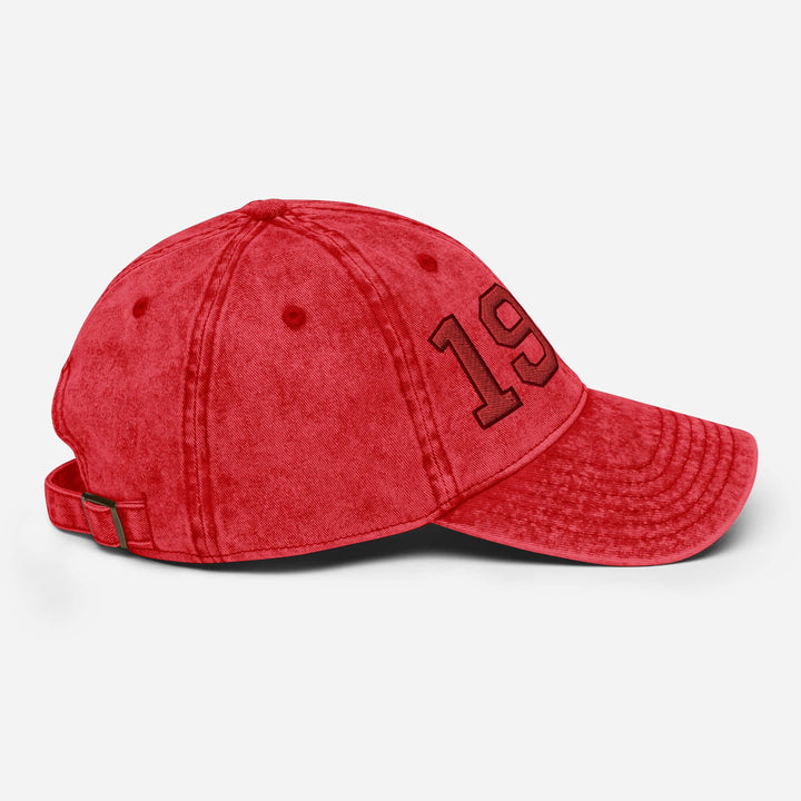 Delta Sigma Theta vintage cotton twill cap in red with embroidered design, perfect for sorority paraphernalia and Greek gear.